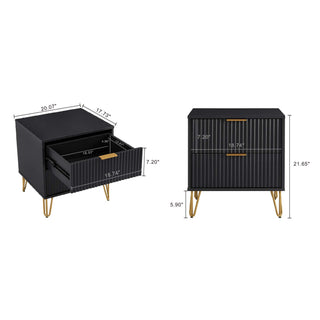 Sunvega Modern Glam Nightstand with Gold Metal Handles and Splayed Legs for Bedroom