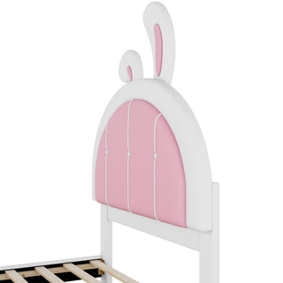 Sunvega Cute Rabbit Shaped Upholstered Twin Size Platform Bed with Sturdy Wood Construction