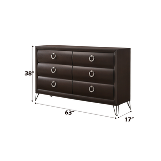 Sunvega Dark Merlot Finish Dresser with Six Spacious Drawers and Black Metal Legs
