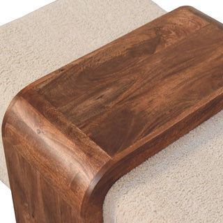 Sunvega Solid Mango Wood Duo Bench with Boucle Seats in Warm Honey Caramel Finish