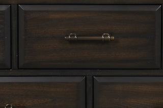 Sunvega 9 Drawer Dresser with Elm Veneers Pine Solids and Mahogany Finish