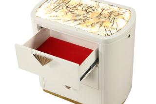 Sunvega Modern Nightstand with Gold Accents and Illuminated Top Panel