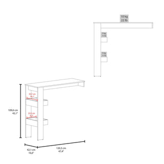 Sunvega White Bar Table with Three Open Side Shelves for Convenient Storage