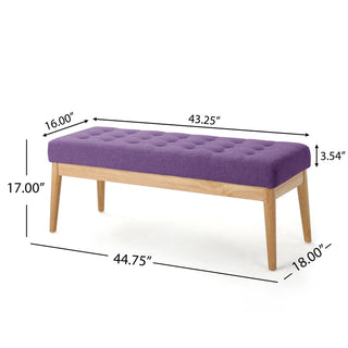 Sunvega Mid Century Modern Tufted Bench with Solid Birch Legs and Natural Finish