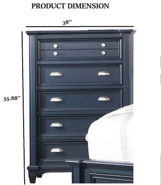 Sunvega Transitional Slate Blue Solid Wood Chest with Nickel Knobs and Cup Pulls