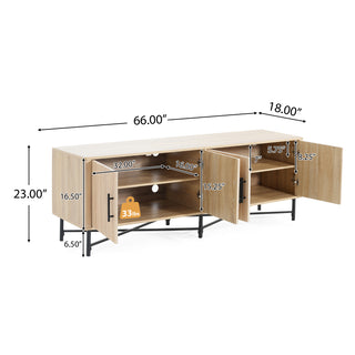 Sunvega Functional 4-Door TV Stand Cabinet with 2 Adjustable Shelves and Cable Management