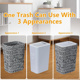 Sunvega 2.6 Gallon Slim Rattan Garbage Can with Odor Control Press Lid