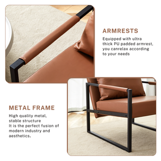 Sunvega Modern Minimalist PU Leather and Metal Frame Sofa Chair for Living Room