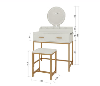 Sunvega Vanity Table with Adjustable Mirror Spacious Drawer and Matching Stool