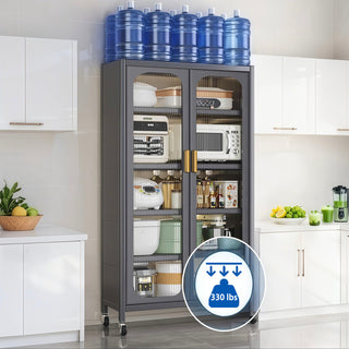 Sunvega 6 Tier Metal Kitchen Pantry Storage Cabinet with Transparent Door and Wheels