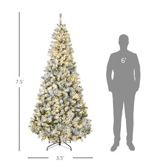 Sunvega Pencil Artificial Xmas Tree with Faux Snow Flocked Full Branch Tips Flame-retardant