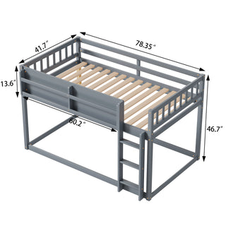 Sunvega Low Twin Over Twin Solid Wood Bunk Bed with Ladder for Kids & Juniors