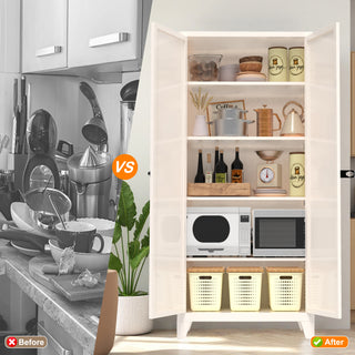 Sunvega 2 Shapely Steel Storage Cabinet with Lock and Adjustable Shelves for Kitchen Bedroom
