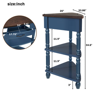 Sunvega Multifunctional 3 Tier Corner Table with Solid Wood Legs for Small Spaces