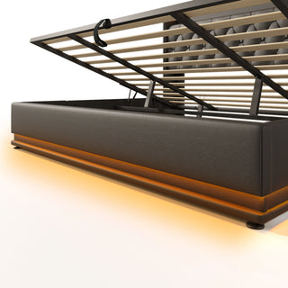 Sunvega Full Size Upholstered Bed with 360 LED Lighting Hydraulic Storage and USB Charging