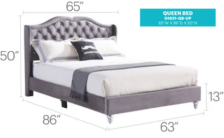 Sunvega Upholstered Queen Bed in Soft Gray Fabric with Sturdy Frame