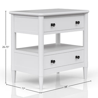Sunvega White Finish Open Nightstand With 2 Storage Drawers and Custom Hardware