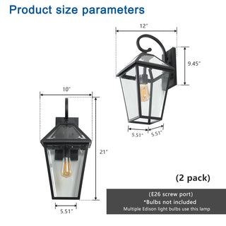 Sunvega Modern Black Metal Clear Glass Outdoor Wall Lantern Light for Porch Patio