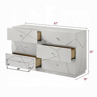 Sunvega Ultra Modern White Finish Nightstand with 2 Drawers and Embossed Lines Design