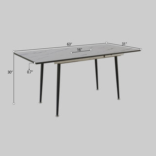 Sunvega Expandable MDF Square White Marble Dining Table with Black Metal Legs
