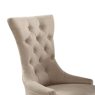 Sunvega Beige and Weathered Espresso Tufted Side Chair Set with Padded Seat and Wooden Legs
