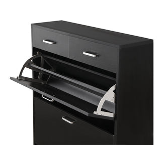 Sunvega Large Freestanding Tipping Bucket Shoe Rack Organizer with 2 Flip Drawers and 2 Drawers