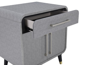 Sunvega PU Wrapped Nightstand with Storage Drawer and Cabinet on Wooden Legs
