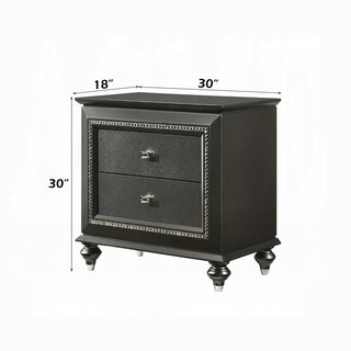 Sunvega Transitional Metallic Gray Finish Nightstand with Two Storage Drawers and Crystal Trim