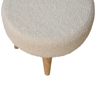 Sunvega Solid Mango Wood Legs with Cream Boucle Upholstered Petite Footstool