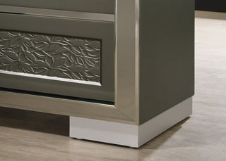 Sunvega Contemporary Dark Gray Chest with Leaf Pattern Molding and Felt Lined Top Drawer