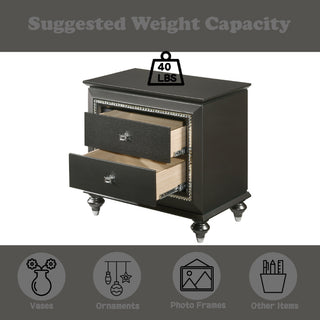 Sunvega Kaitlyn Metallic Gray Finish Wood Nightstand with Two Drawers and Crystal Trim