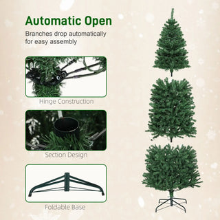 Sunvega Pencil Artificial Xmas Tree with Faux Snow Flocked Full Branch Tips Flame-retardant
