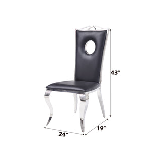Sunvega Black Synthetic Leather & Chrome Metal High Back Armless Side Chair Set of 2