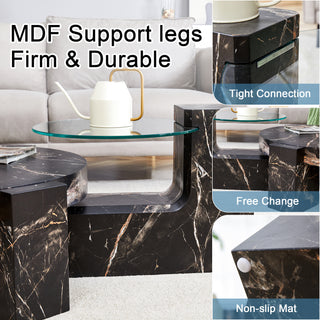 Sunvega Detachable Double-Decker Coffee Table with Anti-Collision Design and MDF Material
