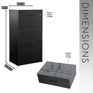 Sunvega White 5-Drawer Dresser with Spacious Fabric Drawers for Bedroom Storage