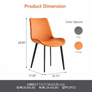 Sunvega Orange PU Leather Dining Chairs with Black Printed Iron Legs Set of 2