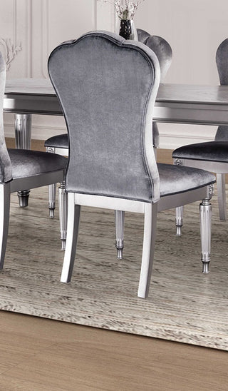Sunvega Glam Style Silver And Light Gray Finish 2pc Side Chair With Fluted Legs