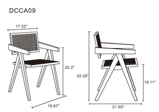 Sunvega Modern Natural Cane Armchair with Square Backrest for Dining Room