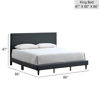 Sunvega White Faux Leather Upholstered Queen Bed with Adjustable Headboard