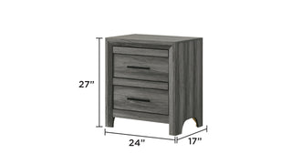 Sunvega Modern Gray Wood 2-Drawer Nightstand with Black Handles for Bedroom Storage