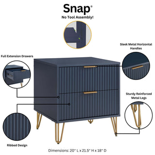 Sunvega Modern Glam Nightstand with Gold Metal Handles and Splayed Legs for Bedroom