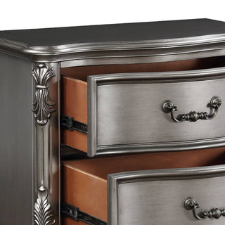 Sunvega Antique Platinum Finish Nightstand with Intricate Details for Bedroom