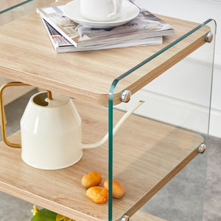 Sunvega Three Layer Bedside Cabinet with MDF Board and Transparent Tempered Glass
