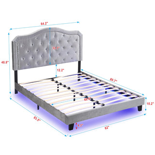 Sunvega King Size Upholstered Platform Bed with Button Tufted Linen Headboard