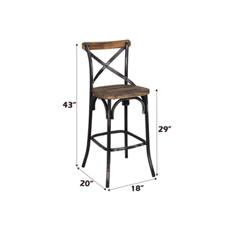 Sunvega Antique Oak Finish Armless Bar Chair with High Backrest and Splayed Metal Legs