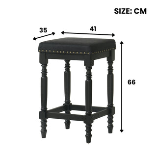 Sunvega Distressed Wooden Farmhouse Barstools with Faux Leather Seat, Counter-Height