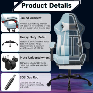 Sunvega Ergonomic Gaming Chair with Massage Lumbar Backrest and Retractable Footrest