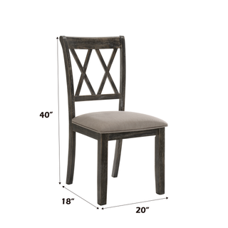 Sunvega Beige Fabric and Weathered Gray Finish Side Chair Set of 2