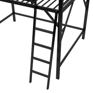 Sunvega Full Metal Loft Bed with Storage Shelf and Ladder for Kids Teens