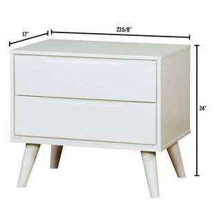 Sunvega Mid-Century Modern Black Solid Wood Nightstand with 2 Drawers and Round Tapered Legs